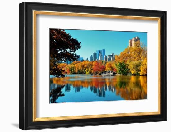 Central Park Autumn and Buildings Reflection in Midtown Manhattan New York City-Songquan Deng-Framed Photographic Print