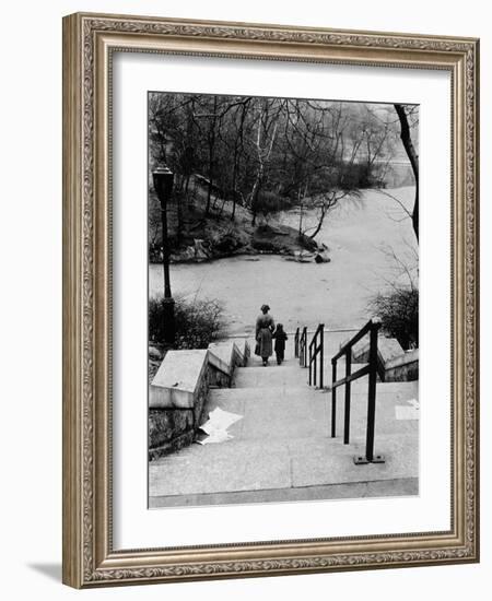 Central Park in Winter, c.1953-64-Nat Herz-Framed Photographic Print