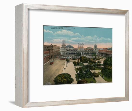 Central Park, Plaza Hotel and Politeama Building, Havana, Cuba, c1920-Unknown-Framed Photographic Print