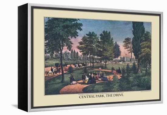 Central Park, The Drive-Currier & Ives-Framed Stretched Canvas