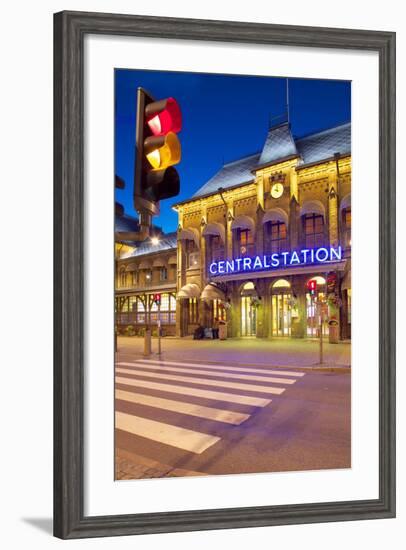 Central Station at Dusk, Drottningtorget, Gothenburg, Sweden, Scandinavia, Europe-Frank Fell-Framed Photographic Print