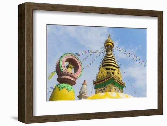 Central Stupa and Buddha eyes, Swayambunath (Monkey Temple), UNESCO World Heritage Site, Kathmandu,-G&M Therin-Weise-Framed Photographic Print