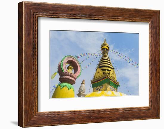 Central Stupa and Buddha eyes, Swayambunath (Monkey Temple), UNESCO World Heritage Site, Kathmandu,-G&M Therin-Weise-Framed Photographic Print