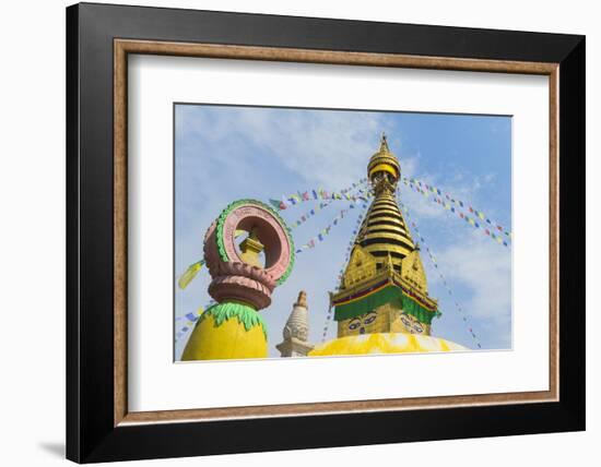 Central Stupa and Buddha eyes, Swayambunath (Monkey Temple), UNESCO World Heritage Site, Kathmandu,-G&M Therin-Weise-Framed Photographic Print