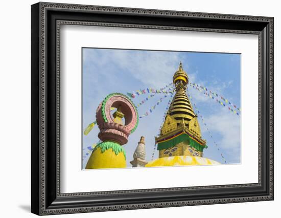 Central Stupa and Buddha eyes, Swayambunath (Monkey Temple), UNESCO World Heritage Site, Kathmandu,-G&M Therin-Weise-Framed Photographic Print