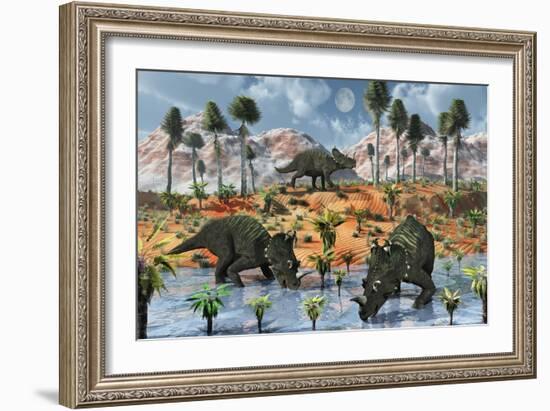 Centrosaurus Dinosaurs at a Watering Place-null-Framed Art Print