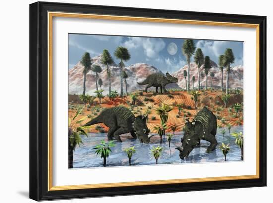 Centrosaurus Dinosaurs at a Watering Place-null-Framed Art Print