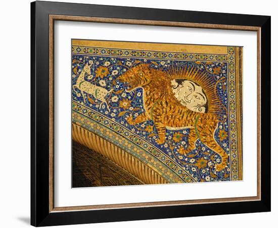 Ceramic Detail, Sher Dor Madressa, Registan Square, Samarkand, Uzbekistan, Central Asia-Upperhall Ltd-Framed Photographic Print