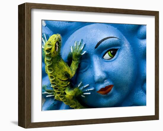 Ceramic Plaque Face and Lizard, San Miguel De Allende, Mexico-Nancy Rotenberg-Framed Photographic Print