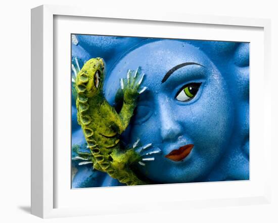 Ceramic Plaque Face and Lizard, San Miguel De Allende, Mexico-Nancy Rotenberg-Framed Photographic Print