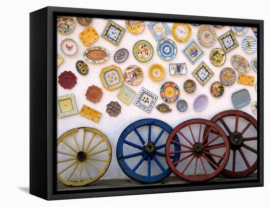 Ceramic Plates and Wagon Wheels, Algarve, Portugal-Merrill Images-Framed Premier Image Canvas