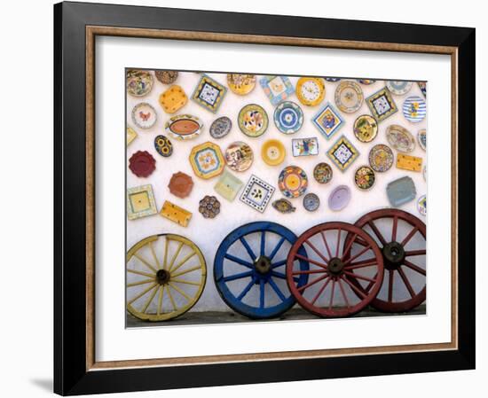 Ceramic Plates and Wagon Wheels, Algarve, Portugal-Merrill Images-Framed Photographic Print