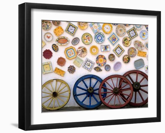 Ceramic Plates and Wagon Wheels, Algarve, Portugal-Merrill Images-Framed Photographic Print