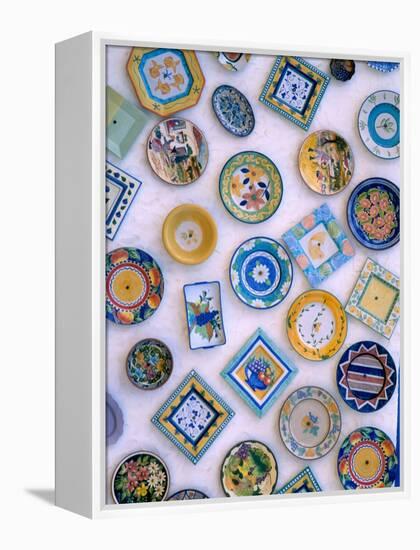 Ceramic Plates on Shop Wall, Algarve, Portugal-Merrill Images-Framed Premier Image Canvas