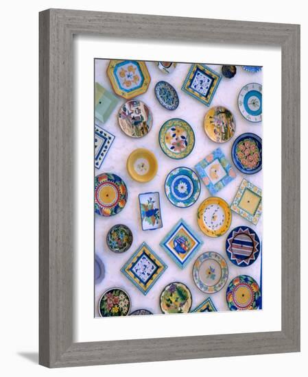 Ceramic Plates on Shop Wall, Algarve, Portugal-Merrill Images-Framed Photographic Print