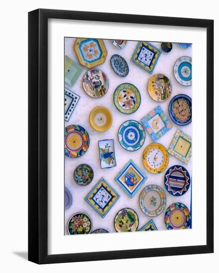 Ceramic Plates on Shop Wall, Algarve, Portugal-Merrill Images-Framed Photographic Print