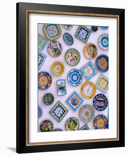 Ceramic Plates on Shop Wall, Algarve, Portugal-Merrill Images-Framed Photographic Print