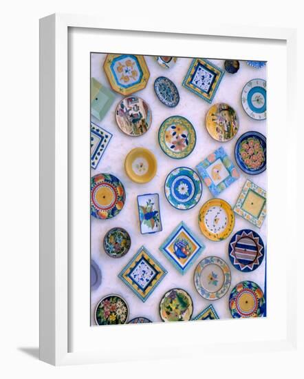 Ceramic Plates on Shop Wall, Algarve, Portugal-Merrill Images-Framed Photographic Print