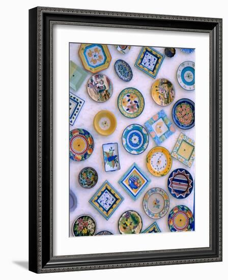 Ceramic Plates on Shop Wall, Algarve, Portugal-Merrill Images-Framed Photographic Print