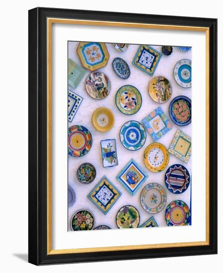 Ceramic Plates on Shop Wall, Algarve, Portugal-Merrill Images-Framed Photographic Print