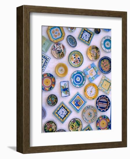 Ceramic Plates on Shop Wall, Algarve, Portugal-Merrill Images-Framed Photographic Print