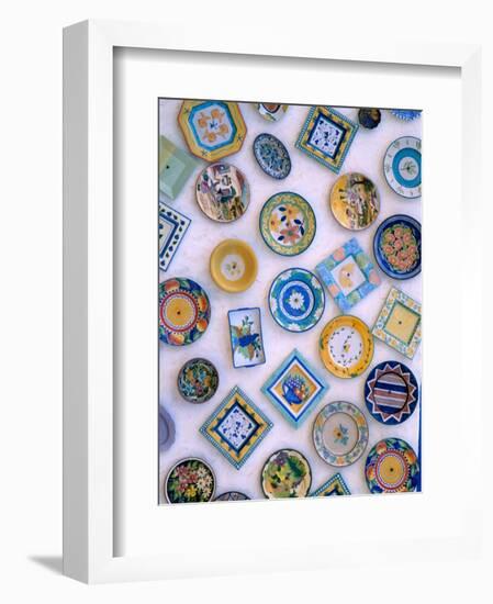 Ceramic Plates on Shop Wall, Algarve, Portugal-Merrill Images-Framed Photographic Print