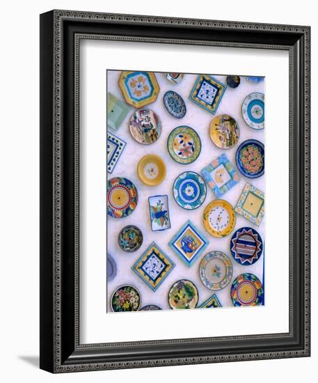 Ceramic Plates on Shop Wall, Algarve, Portugal-Merrill Images-Framed Photographic Print