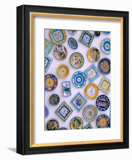 Ceramic Plates on Shop Wall, Algarve, Portugal-Merrill Images-Framed Photographic Print