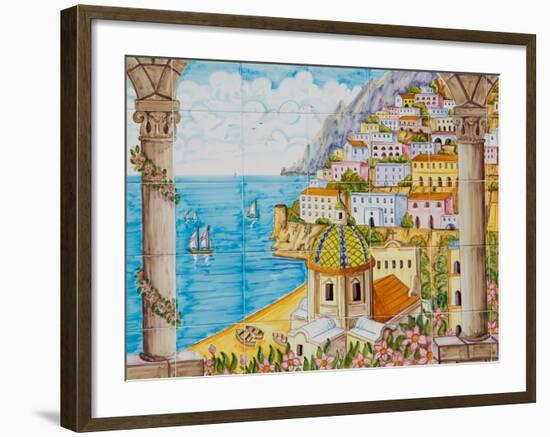 Ceramic Shop with Positano View Done in Tile, Positano, Amalfi, Campania, Italy-Walter Bibikow-Framed Photographic Print