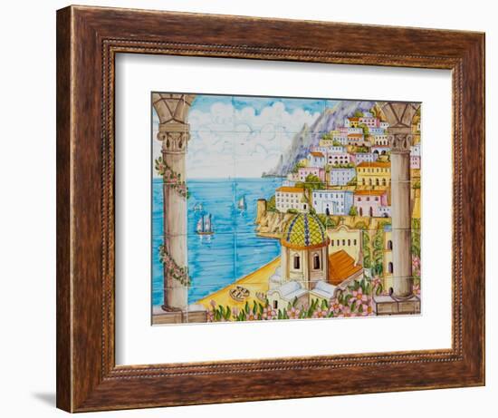 Ceramic Shop with Positano View Done in Tile, Positano, Amalfi, Campania, Italy-Walter Bibikow-Framed Photographic Print