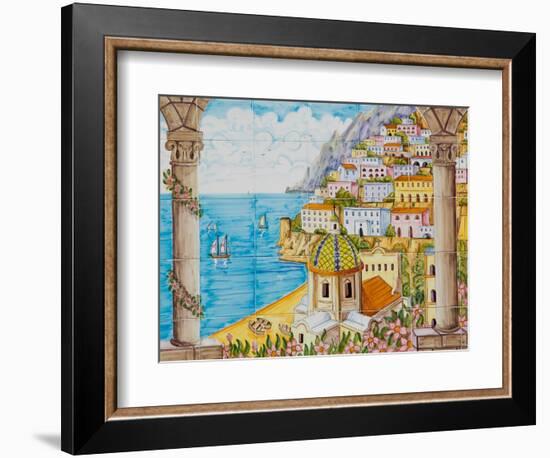 Ceramic Shop with Positano View Done in Tile, Positano, Amalfi, Campania, Italy-Walter Bibikow-Framed Photographic Print