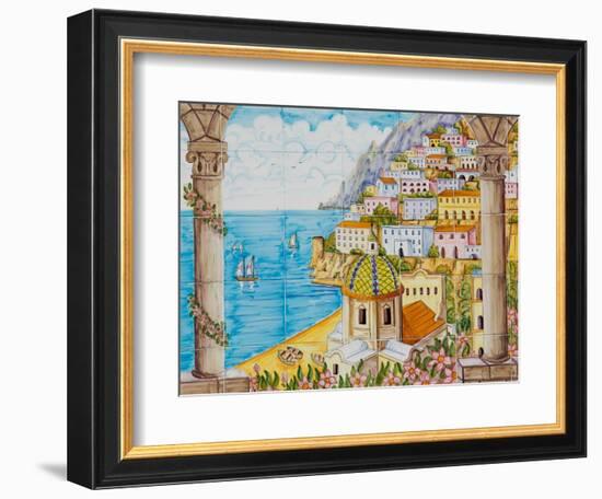 Ceramic Shop with Positano View Done in Tile, Positano, Amalfi, Campania, Italy-Walter Bibikow-Framed Photographic Print