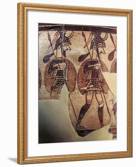 Ceramics, Krater known as 'Warrior Vase', Detail, Armed Soldiers-null-Framed Giclee Print