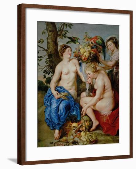 Ceres and Two Nymphs, Animals and Fruit by Snyders, Painted Between 1620-28-Peter Paul Rubens-Framed Giclee Print