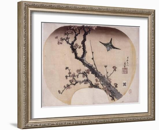 Cerisier en fleurs et fauvette-Katsushika Hokusai-Framed Giclee Print