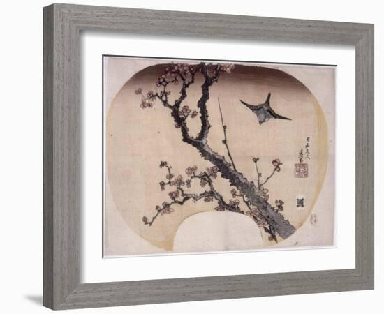 Cerisier en fleurs et fauvette-Katsushika Hokusai-Framed Giclee Print