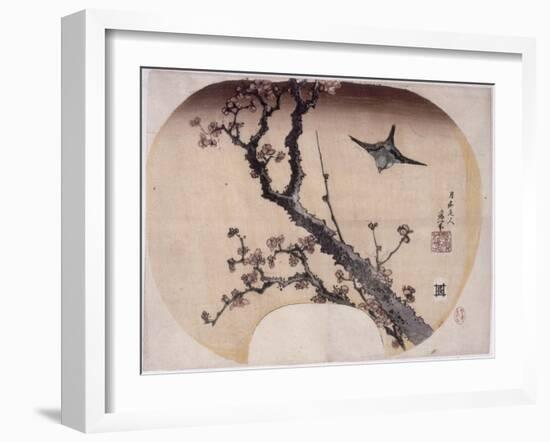 Cerisier en fleurs et fauvette-Katsushika Hokusai-Framed Giclee Print