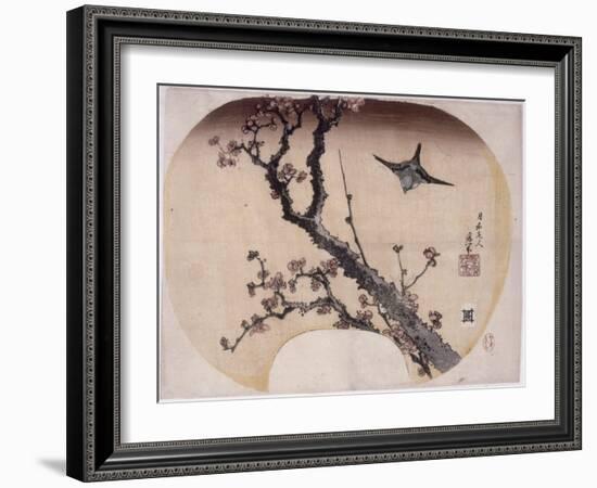 Cerisier en fleurs et fauvette-Katsushika Hokusai-Framed Giclee Print