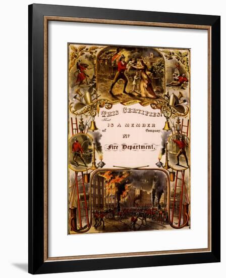 Certificate of Membership, Fire Department, 1877-Currier & Ives-Framed Art Print