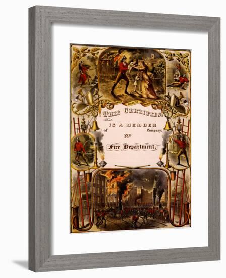 Certificate of Membership, Fire Department, 1877-Currier & Ives-Framed Art Print