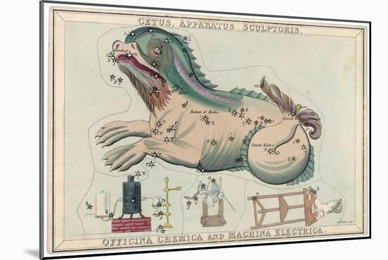 Cetus (Sea Monster) and Chemical Factory and Electrical Machinery Constellation-Sidney Hall-Mounted Art Print