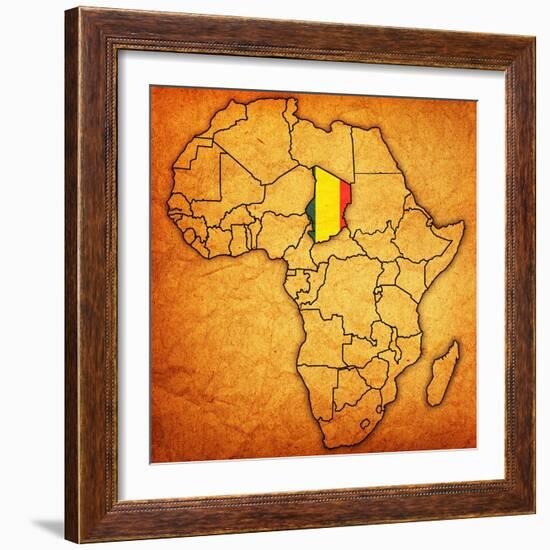 Chad on Actual Map of Africa-michal812-Framed Premium Giclee Print