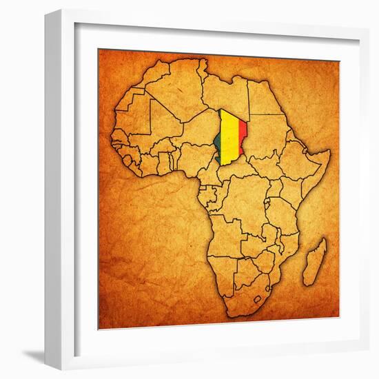 Chad on Actual Map of Africa-michal812-Framed Premium Giclee Print