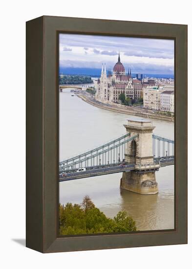 Chain Bridge across the Danube, Budapest, Hungary, Europe-Michael Runkel-Framed Premier Image Canvas