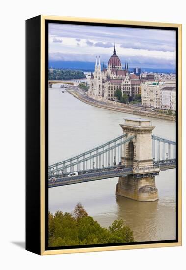 Chain Bridge across the Danube, Budapest, Hungary, Europe-Michael Runkel-Framed Premier Image Canvas