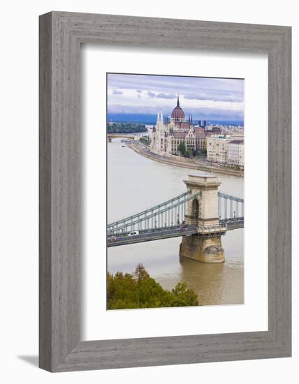 Chain Bridge across the Danube, Budapest, Hungary, Europe-Michael Runkel-Framed Photographic Print