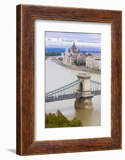 Chain Bridge across the Danube, Budapest, Hungary, Europe-Michael Runkel-Framed Photographic Print