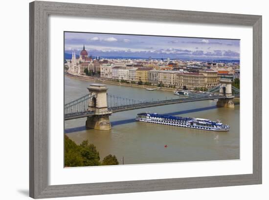 Chain Bridge across the River Danube, Budapest, Hungary, Europe-Michael Runkel-Framed Photographic Print