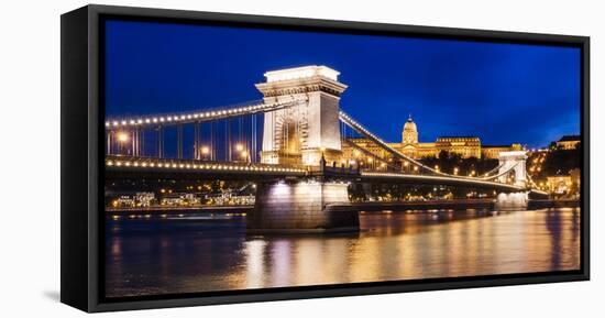 Chain Bridge and Buda Castle at Night, UNESCO World Heritage Site, Budapest, Hungary, Europe-Ben Pipe-Framed Premier Image Canvas