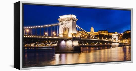 Chain Bridge and Buda Castle at Night, UNESCO World Heritage Site, Budapest, Hungary, Europe-Ben Pipe-Framed Premier Image Canvas